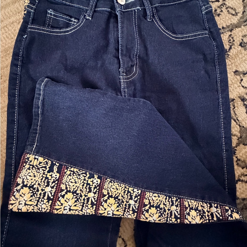 Stylish Blue Jeans with Floral Accents